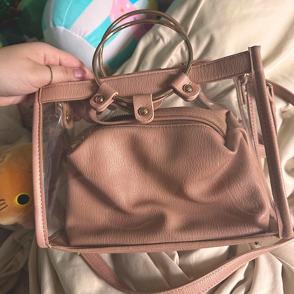 Pink Faux Leather Transparent Tote Bag - Picture 1 of 3